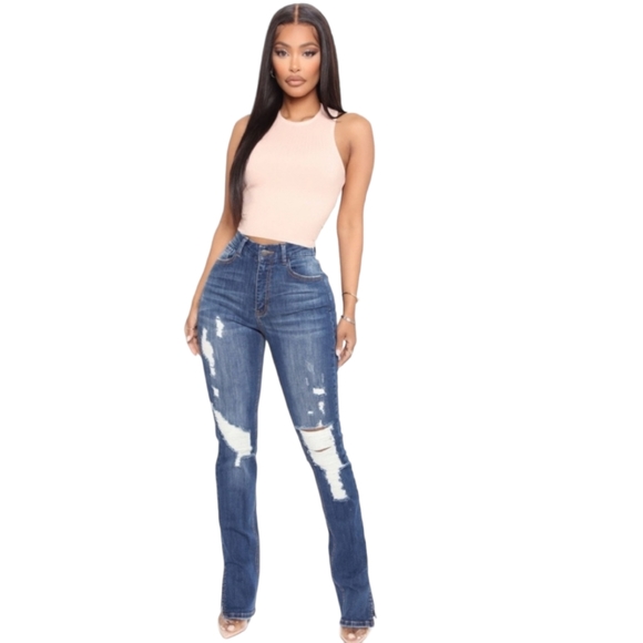 Fashion Nova Denim - Fashion Nova Killing 'Em Kindly High Rise Dark Blue Wash Jeans, Size 11 Juniors